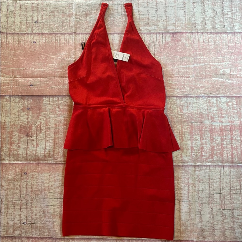 Red bandage peplum dress